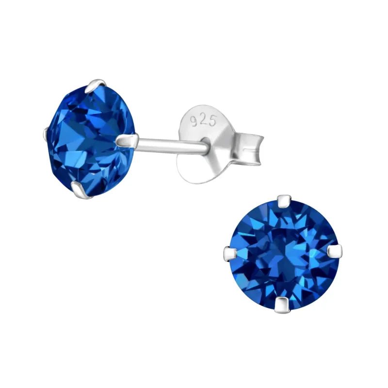 925 Zilveren Kristal Oorbellen  - Sprankelende Zirkonia Studs - 6mm / Capri Blauw -