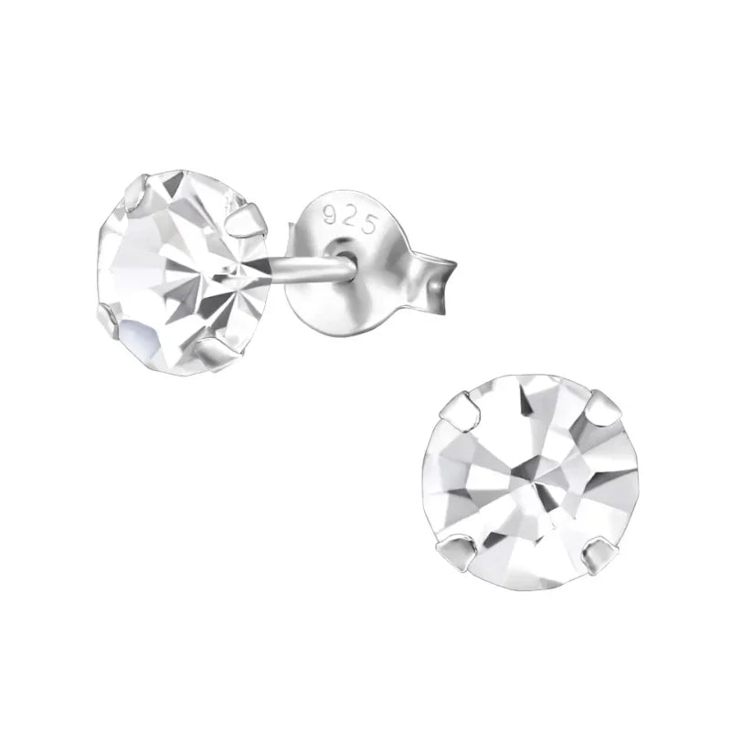 925 Zilveren Kristal Oorbellen  - Sprankelende Zirkonia Studs - 6mm / Transparant -