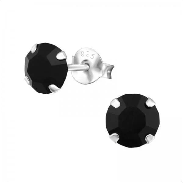 925 Zilveren Kristal Oorbellen  - Sprankelende Zirkonia Studs - 6mm / Zwart -