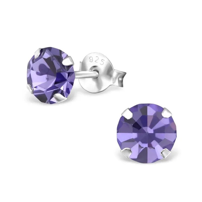 925 Zilveren Kristal Oorbellen  - Sprankelende Zirkonia Studs - 6mm / Tanzanite -