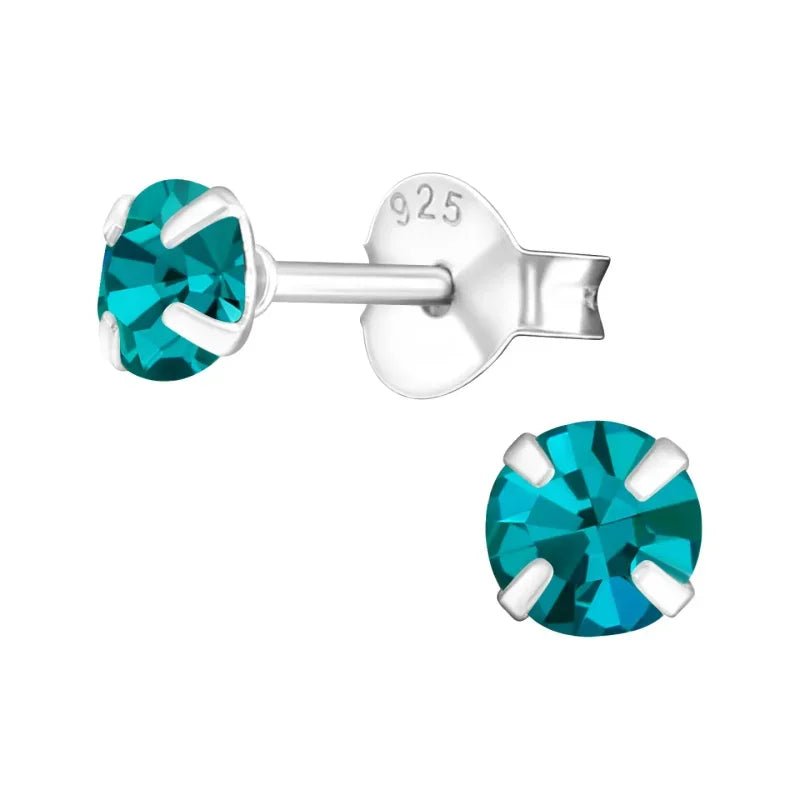 925 Zilveren Kristal Oorbellen  - Sprankelende Zirkonia Studs - 4mm / Blauwe Zirkoon -