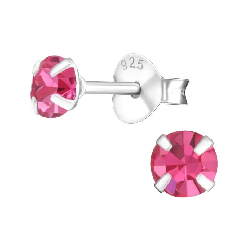 925 Zilveren Kristal Oorbellen  - Sprankelende Zirkonia Studs - 4mm / Roze -
