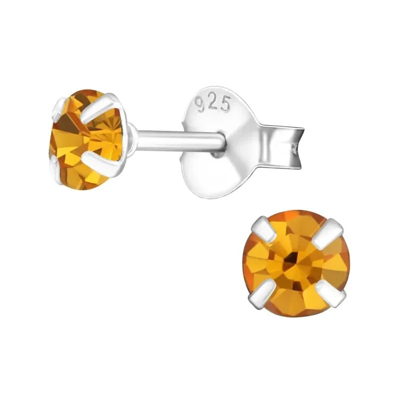 925 Zilveren Kristal Oorbellen  - Sprankelende Zirkonia Studs - 4mm / Topaas -