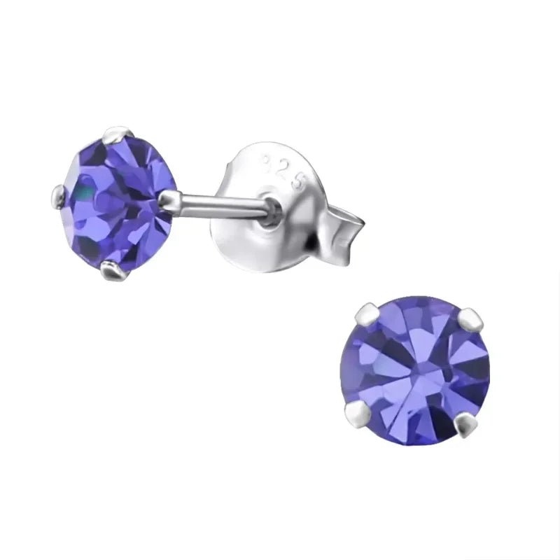 925 Zilveren Kristal Oorbellen  - Sprankelende Zirkonia Studs - 4mm / Paars -