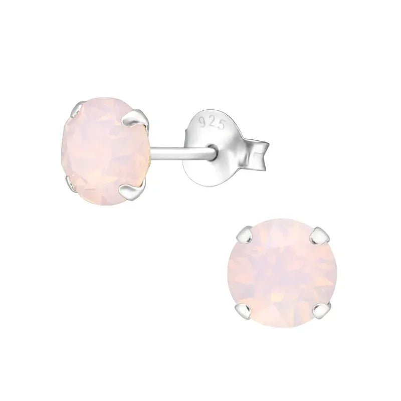 925 Zilveren Kristal Oorbellen  - Sprankelende Zirkonia Studs - 6mm / Opaal Roze -