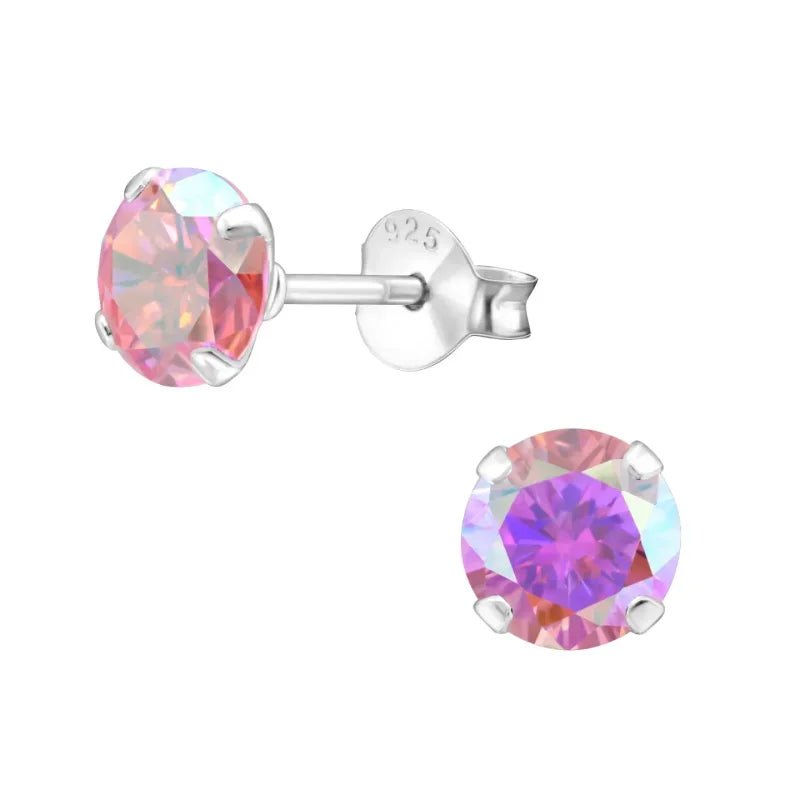 925 Zilveren Kristal Oorbellen  - Sprankelende Zirkonia Studs - 6mm / AB Roze -