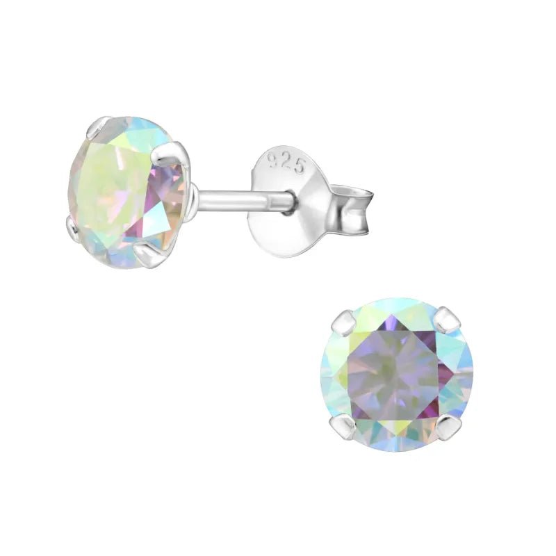 925 Zilveren Kristal Oorbellen  - Sprankelende Zirkonia Studs - 6mm / AB Transparant -