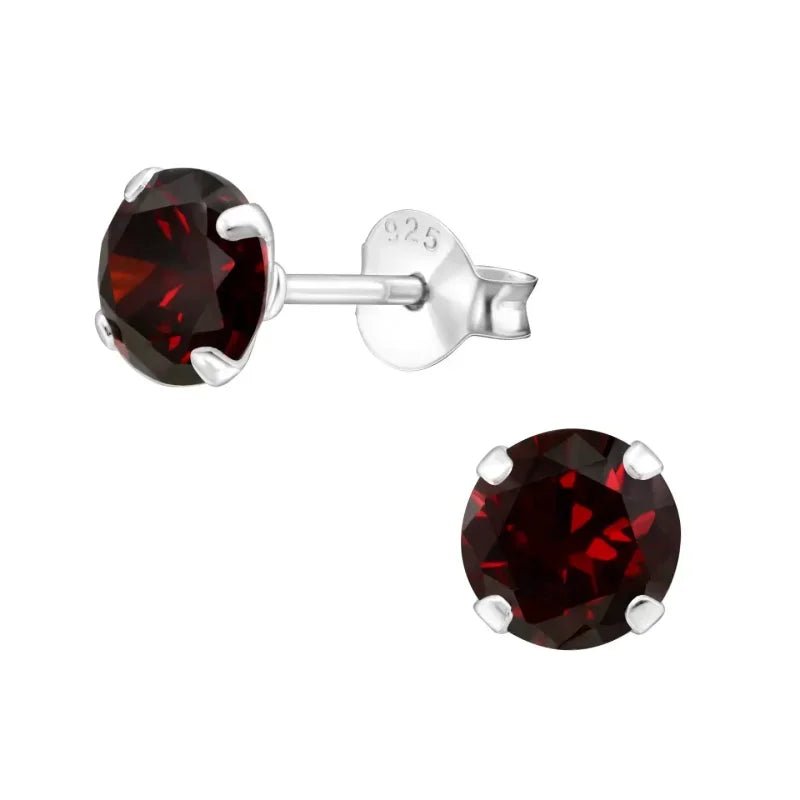 925 Zilveren Kristal Oorbellen  - Sprankelende Zirkonia Studs - 6mm / Donker Rood -