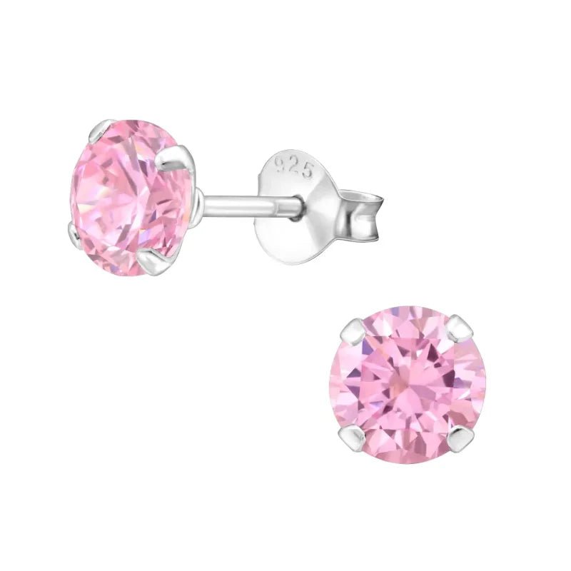925 Zilveren Kristal Oorbellen  - Sprankelende Zirkonia Studs - 6mm / Roze -