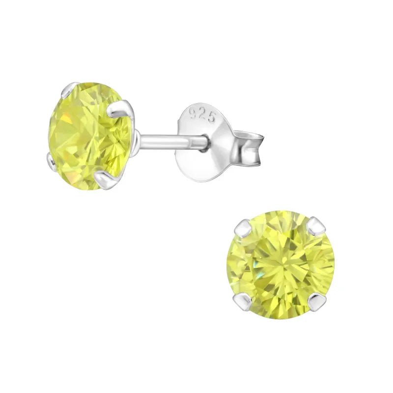 925 Zilveren Kristal Oorbellen  - Sprankelende Zirkonia Studs - 6mm / Peridot Groen -