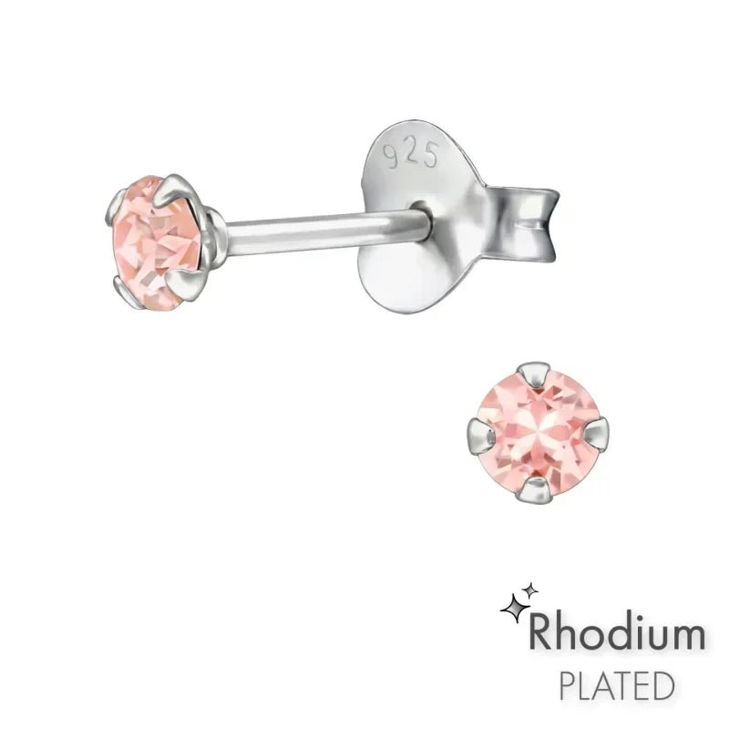 925 Zilveren Kristal Oorbellen  - Sprankelende Zirkonia Studs - 3mm / Antiek Roze -