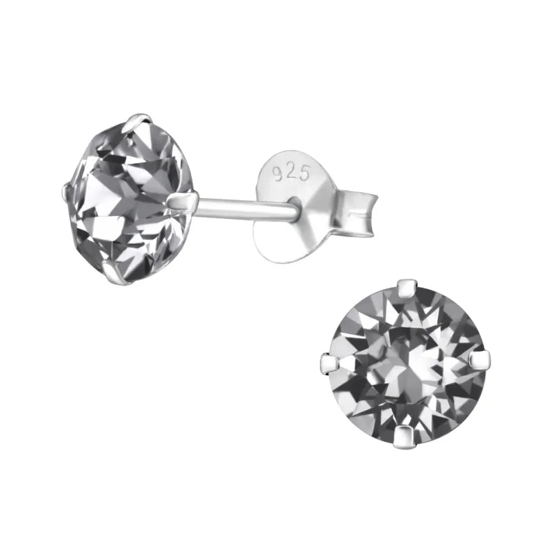 925 Zilveren Kristal Oorbellen  - Sprankelende Zirkonia Studs - 6mm / Black Diamond -