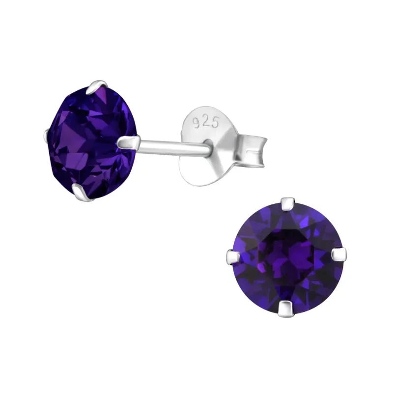 925 Zilveren Kristal Oorbellen  - Sprankelende Zirkonia Studs - 6mm / Paars -