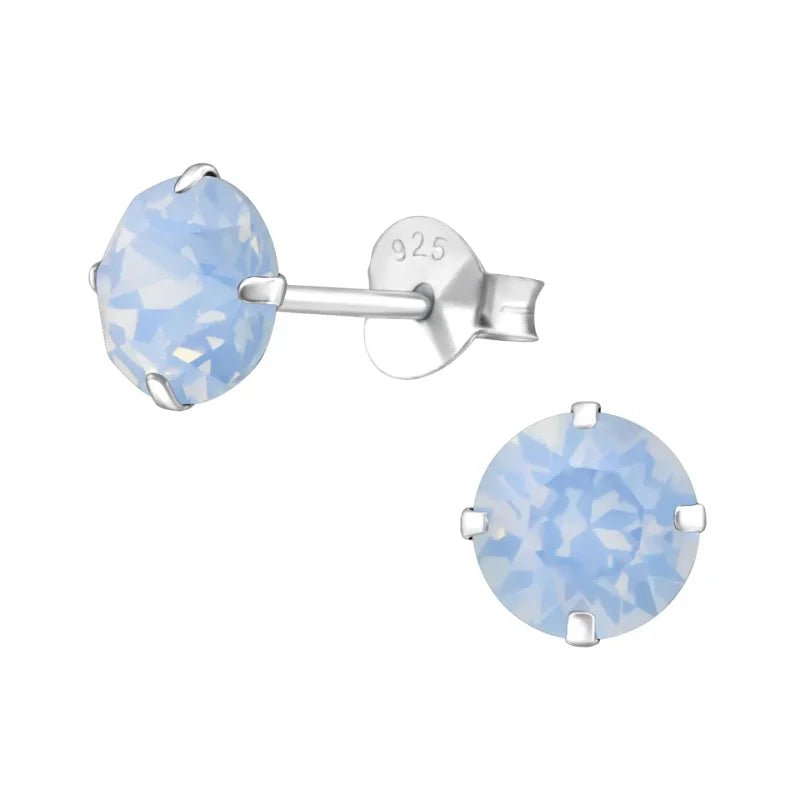 925 Zilveren Kristal Oorbellen  - Sprankelende Zirkonia Studs - 6mm / Opaal-Licht-Blauw -