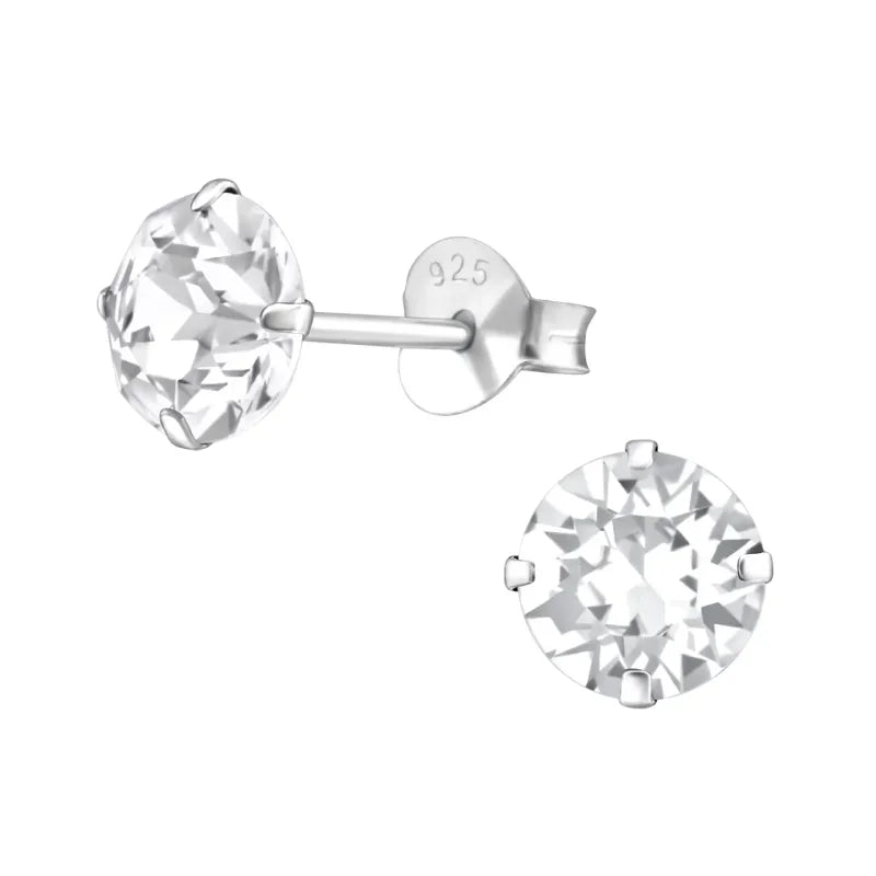 925 Zilveren Kristal Oorbellen  - Sprankelende Zirkonia Studs - 6mm / Chrystal -