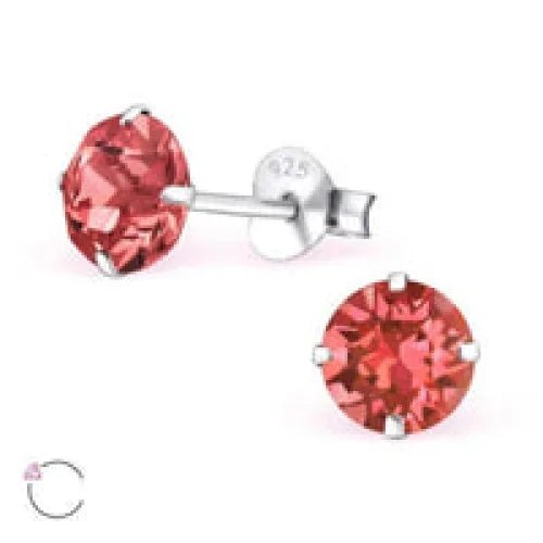 925 Zilveren Kristal Oorbellen  - Sprankelende Zirkonia Studs - 6mm / Padparadscha -