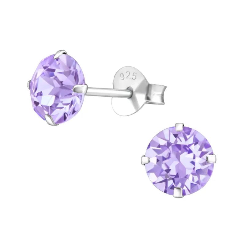 925 Zilveren Kristal Oorbellen  - Sprankelende Zirkonia Studs - 6mm / Lavendel -