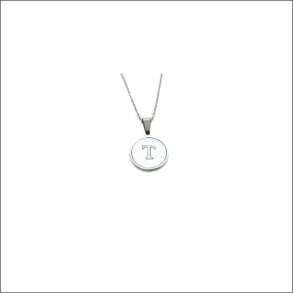 Initiaal Halsketting Zilverkleurig Schelp &acirc;&euro;&ldquo; 45cm Chirurgisch Staal 16mm - T - Dam