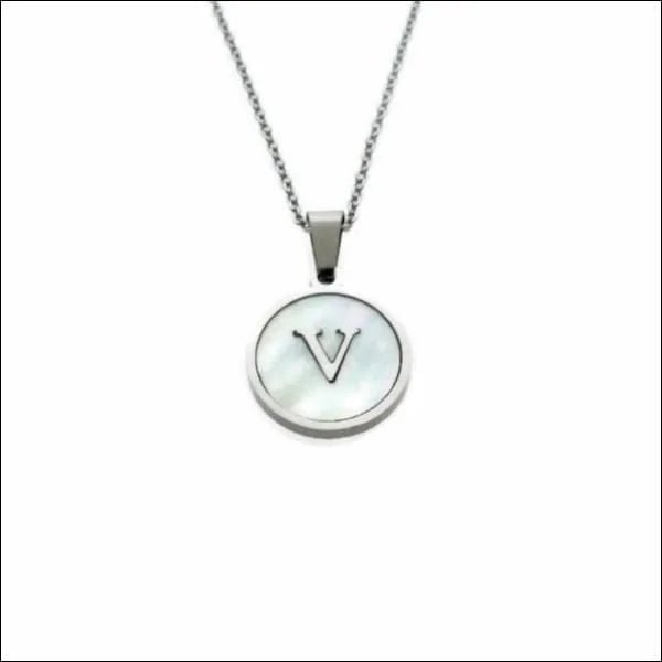 Initiaal Halsketting Zilverkleurig Schelp &acirc;&euro;&ldquo; 45cm Chirurgisch Staal 16mm - V - Dam