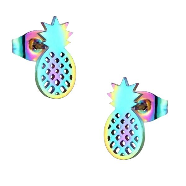 RVS Ananas Oorbellen Diverse Kleuren 10mm - Zomerse Pineapple Studs - Multikleurig -