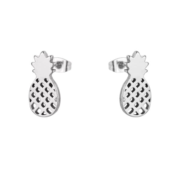 RVS Ananas Oorbellen Diverse Kleuren 10mm - Zomerse Pineapple Studs - Zilverkleur -