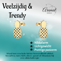 RVS Ananas Oorbellen Diverse Kleuren 10mm - Zomerse Pineapple Studs - Zilverkleur -