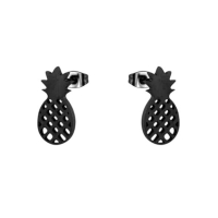 RVS Ananas Oorbellen Diverse Kleuren 10mm - Zomerse Pineapple Studs - Zwart -