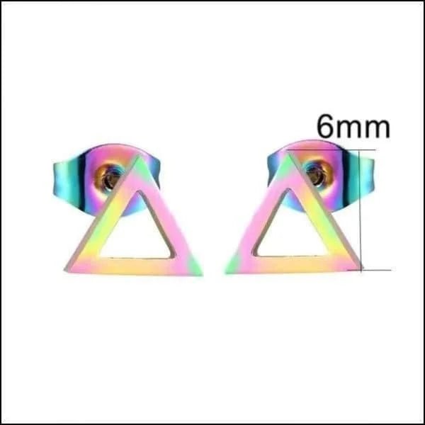 RVS Open Driehoek Oorbellen Diverse Kleuren 10mm - Geometrische Oorstekers - Regenboog kleur-6mm - H