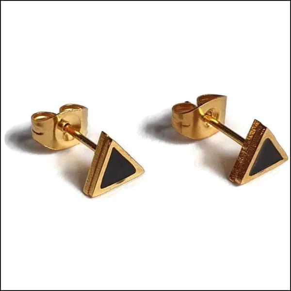 RVS Open Driehoek Oorbellen Diverse Kleuren 10mm - Geometrische Oorstekers - Goudkleurig-Zwart-6mm -