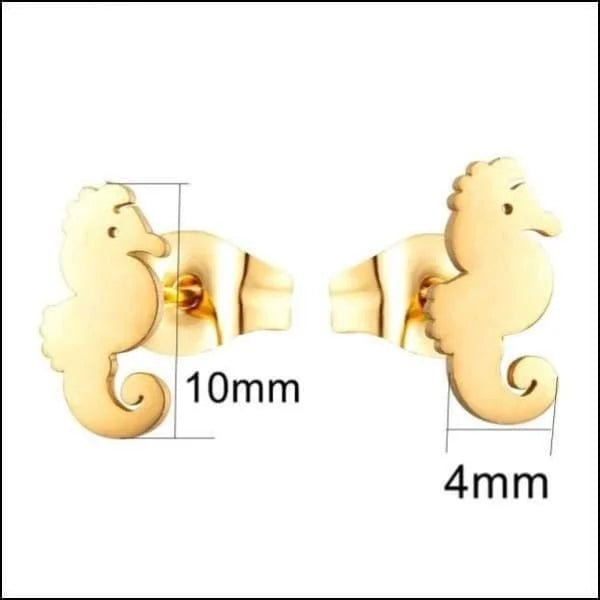 RVS Dieren Oorbellen Diverse Motieven - Dierenliefhebber Oorstekers - Zeepaardje/Goudkleur-10x4mm -