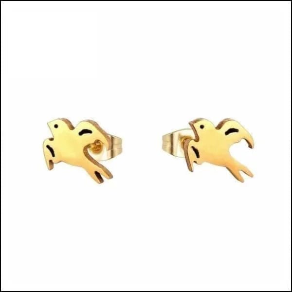 RVS Dieren Oorbellen Diverse Motieven - Dierenliefhebber Oorstekers - Vogel/Goudkleur-10mm -