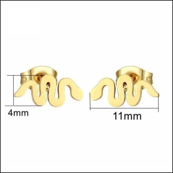 RVS Dieren Oorbellen Diverse Motieven - Dierenliefhebber Oorstekers - Slang/Goudkleur-11x4mm -