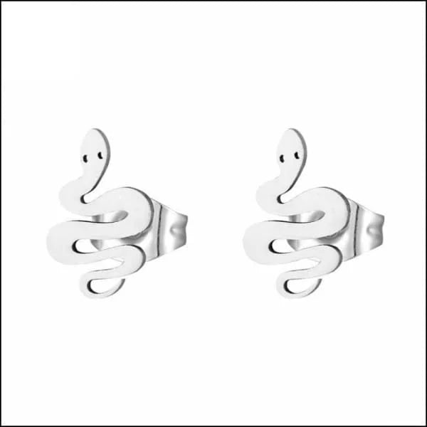 RVS Dieren Oorbellen Diverse Motieven - Dierenliefhebber Oorstekers - Slang/Zilverkleur-12x7mm -