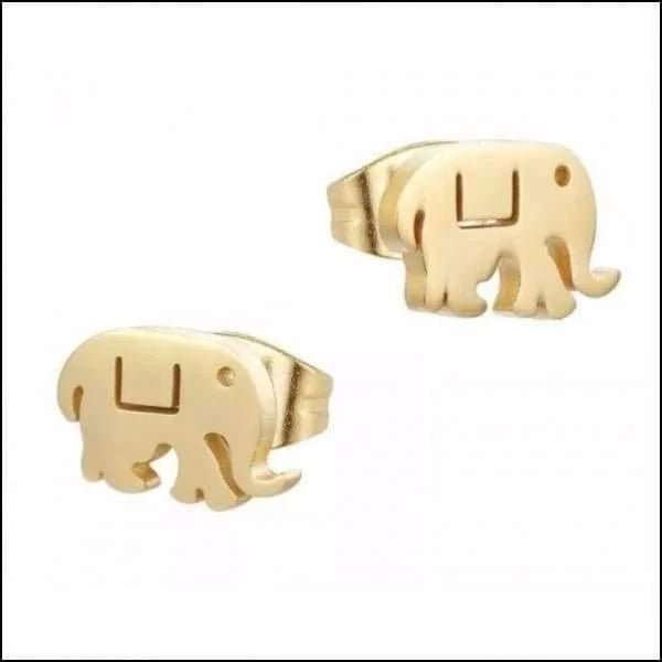 RVS Dieren Oorbellen Diverse Motieven - Dierenliefhebber Oorstekers - Olifant/Goudkleur-10x6mm -