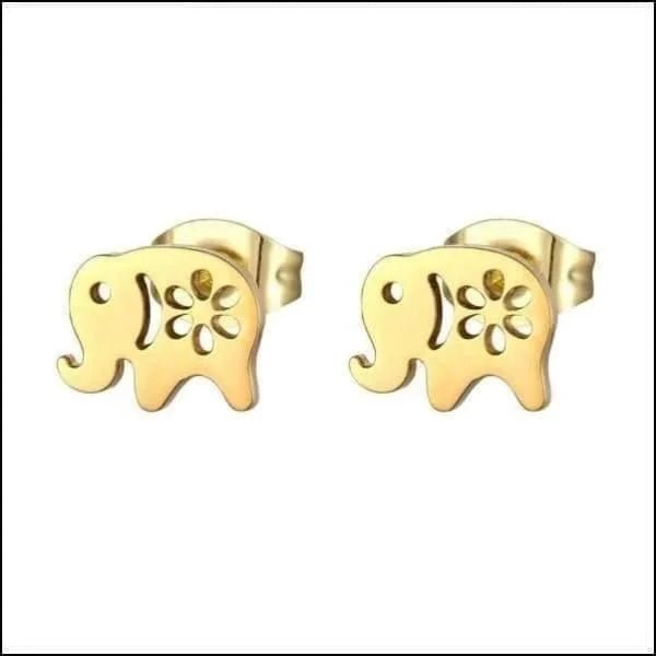 RVS Dieren Oorbellen Diverse Motieven - Dierenliefhebber Oorstekers - Olifant/Goudkleur-9x7mm -