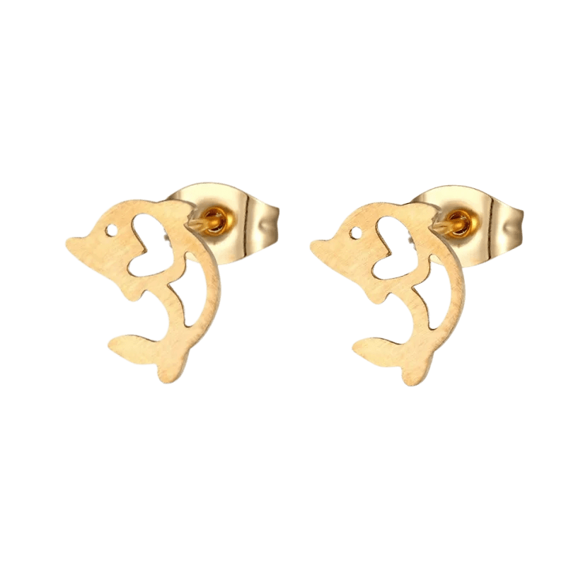 RVS Dieren Oorbellen Diverse Motieven - Dierenliefhebber Oorstekers - Dolfijn/Goudkleur-8mm -