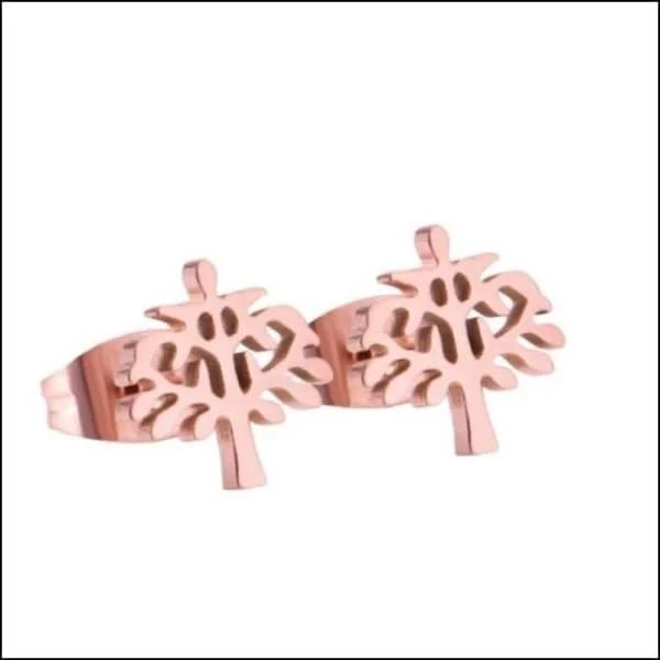 RVS Levensboom Oorbellen Diverse Kleuren 10mm - Tree of Life Studs - Ros&Atilde;&copy;kleur-10mm -