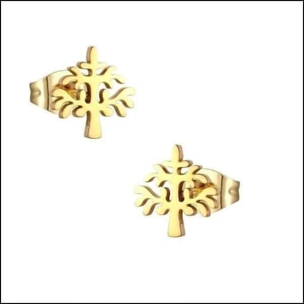 RVS Levensboom Oorbellen Diverse Kleuren 10mm - Tree of Life Studs - Goudkleur-10mm -