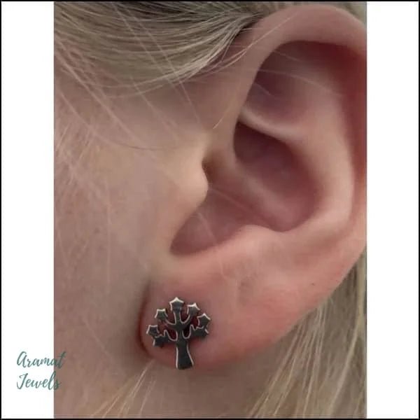 RVS Levensboom Oorbellen Diverse Kleuren 10mm - Tree of Life Studs - Multi kleur-9mm -