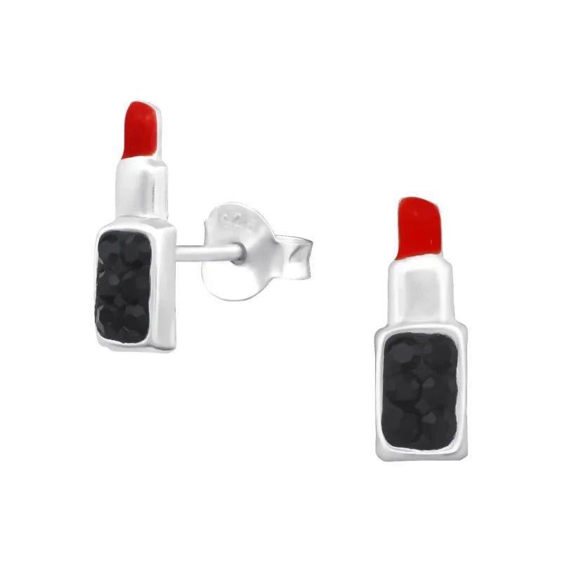 Zilveren Lippenstift Oorbellen - Roze -