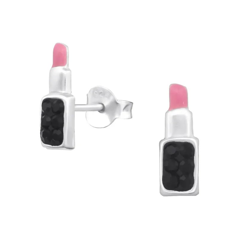 Zilveren Lippenstift Oorbellen - Roze -