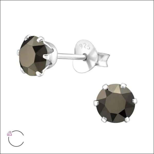 925 Zilveren Kristallen Oorbellen Rond 4-8mm - Sprankelende Studs - 5mm / Bruin -