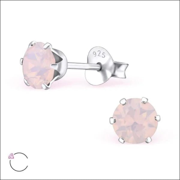 925 Zilveren Kristallen Oorbellen Rond 4-8mm - Sprankelende Studs - 5mm / Opaal Roze -