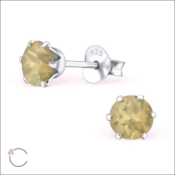 925 Zilveren Kristallen Oorbellen Rond 4-8mm - Sprankelende Studs - 5mm / Opaal Zand -