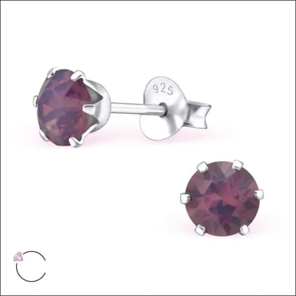 925 Zilveren Kristallen Oorbellen Rond 4-8mm - Sprankelende Studs - 5mm / Opaal Cyclamen -