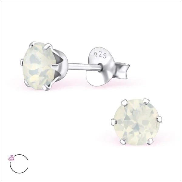 925 Zilveren Kristallen Oorbellen Rond 4-8mm - Sprankelende Studs - 5mm / Opaal Wit -