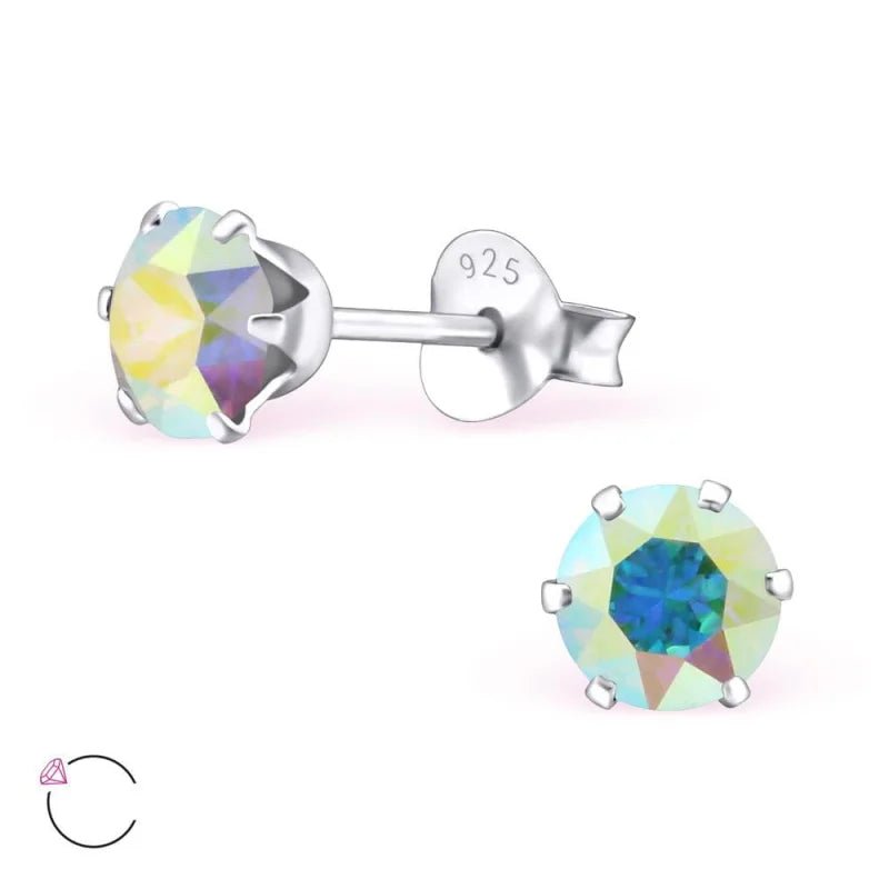 925 Zilveren Kristallen Oorbellen Rond 4-8mm - Sprankelende Studs - 5mm / AB Transparant -