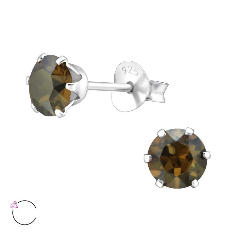 925 Zilveren Kristallen Oorbellen Rond 4-8mm - Sprankelende Studs - 5mm / Brons -