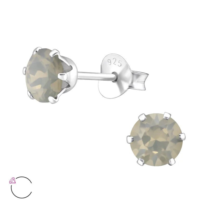 925 Zilveren Kristallen Oorbellen Rond 4-8mm - Sprankelende Studs - 5mm / Opaal Licht Grijs -