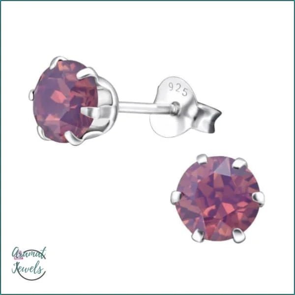 925 Zilveren Kristallen Oorbellen Rond 4-8mm - Sprankelende Studs - 6mm / Opaal Cyclamen -